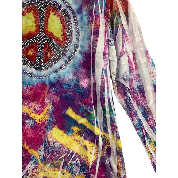 Women's INC Tie-Dye Long Sleeve Peace Graphic Tee Size 2X – Colorful Casual Top - Picture 5 of 8
